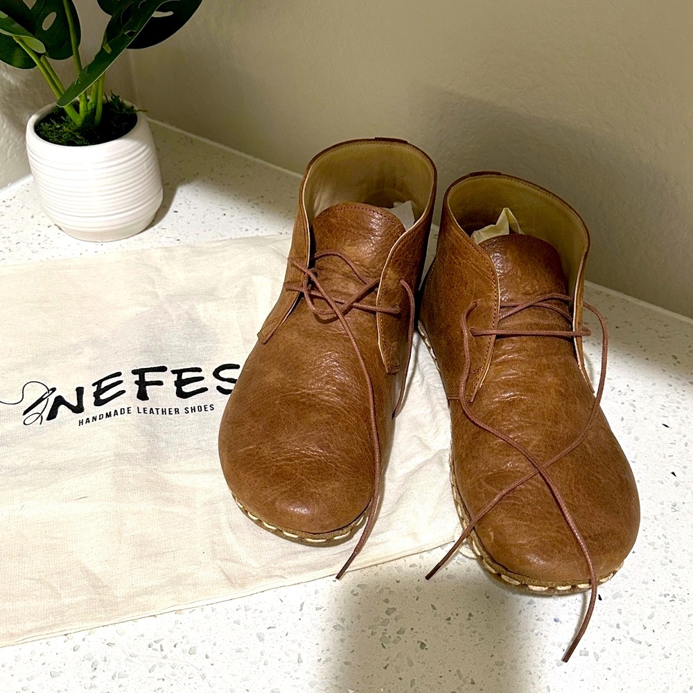 Nefes Men’s Earthing Barefoot Boots | Handmade | Matte Brown Size 8